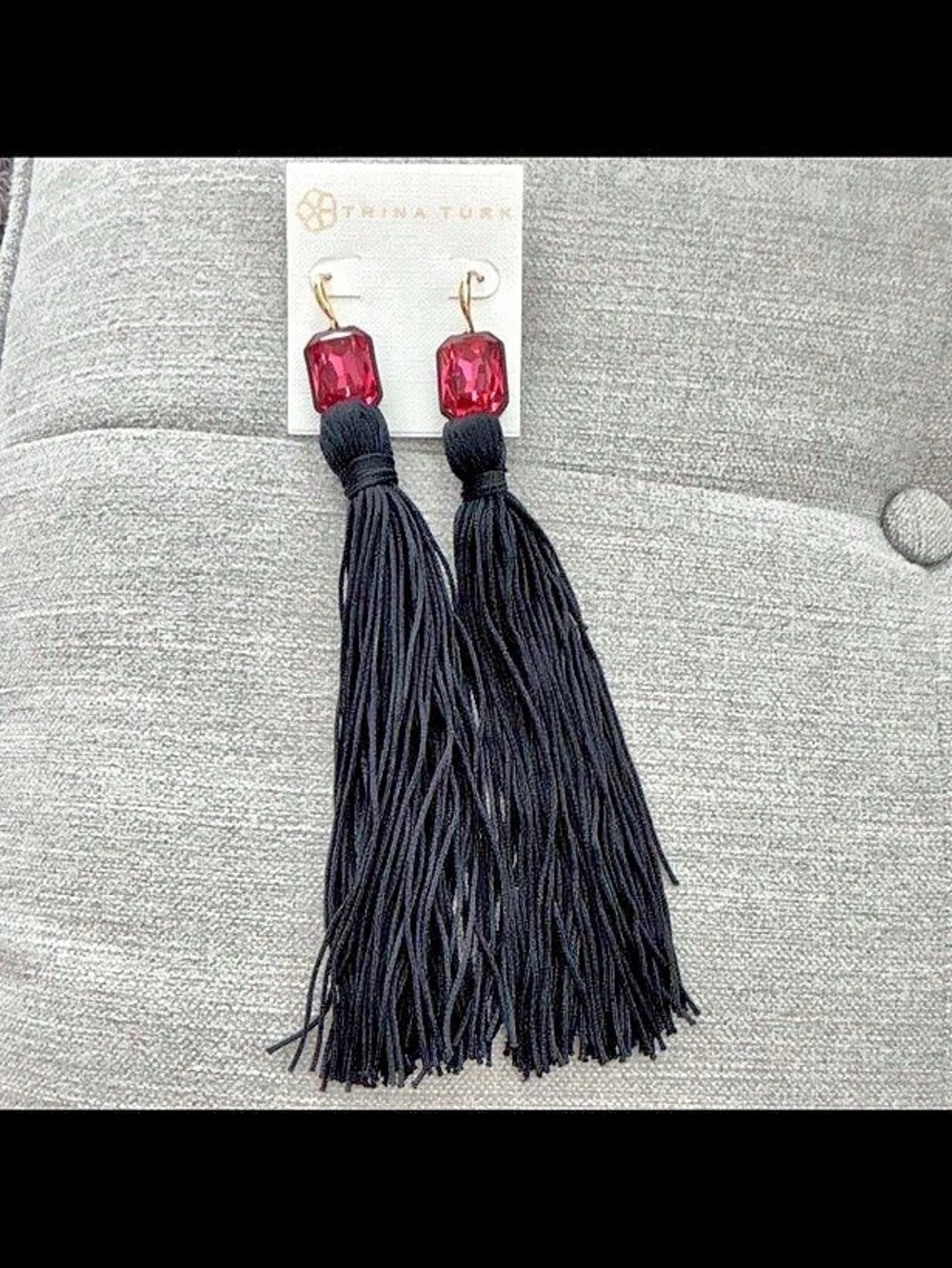 NWT Trina Turk Confetti & Cocktails Tassel fushia 6.5" Earrings B3-2 - Picture 3 of 3